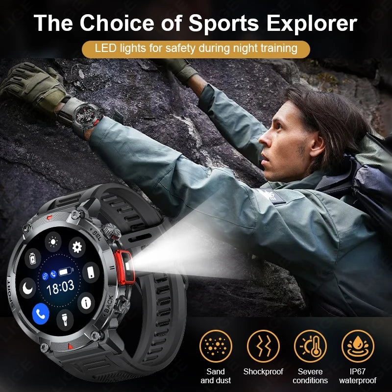 LIGE Flashlight Smartwatch for Men, IP68 Waterproof